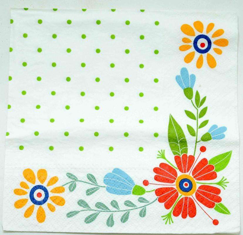 Decoupage Napkin/Tissue - Colorful flowers with dots -1 Pc