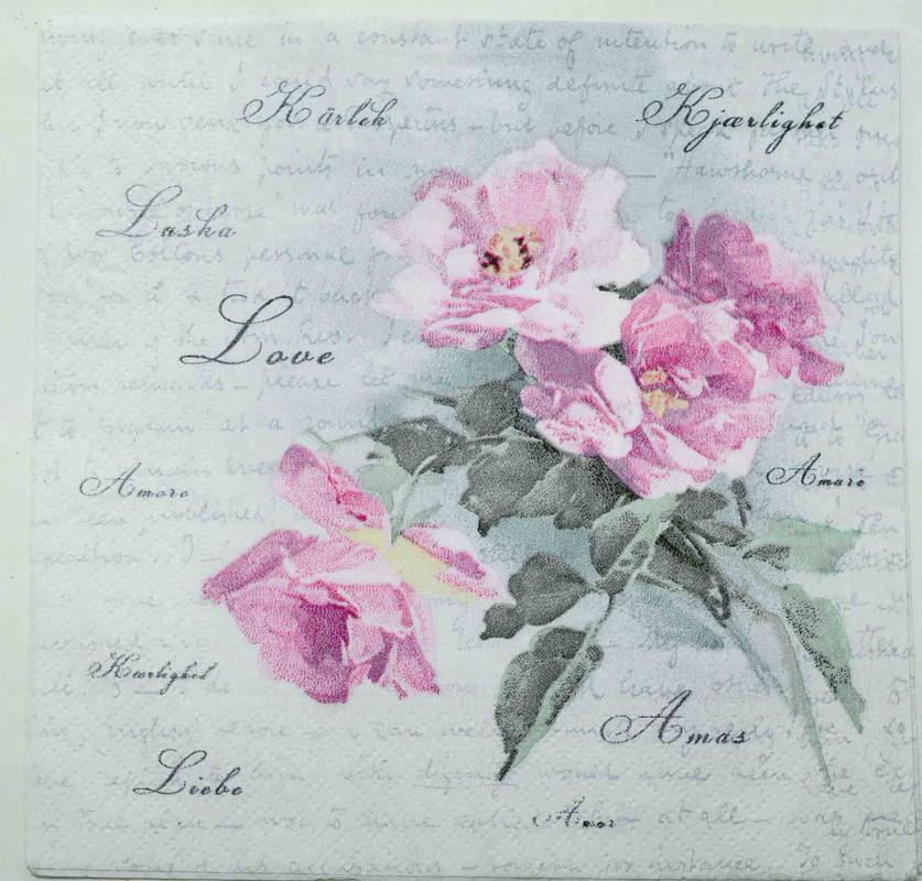 Decoupage Napkins/Tissue -Pink Roses -1 Pc