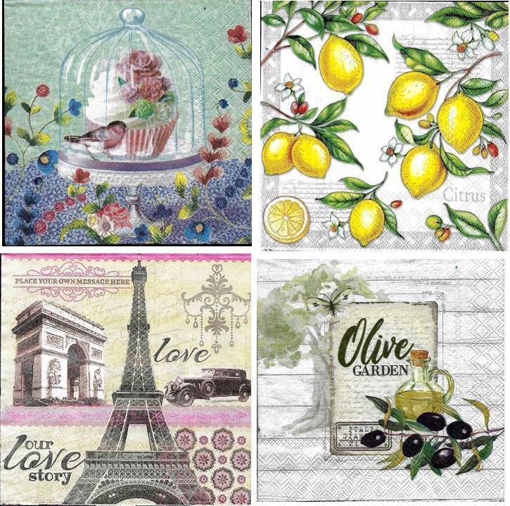 Decoupage Tissue - Muffins Lemons Olives and love - 4 Pcs