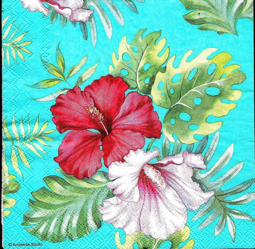 Decoupage-tissue-Red-Hibiscus-in-Blue-Base-1-Pc