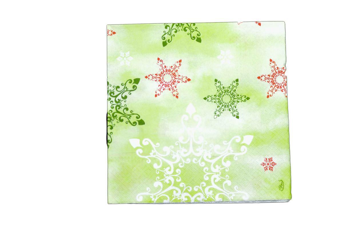 Decoupage Tissue/Napkin - Green and pink Snowflakes - 1 Pc