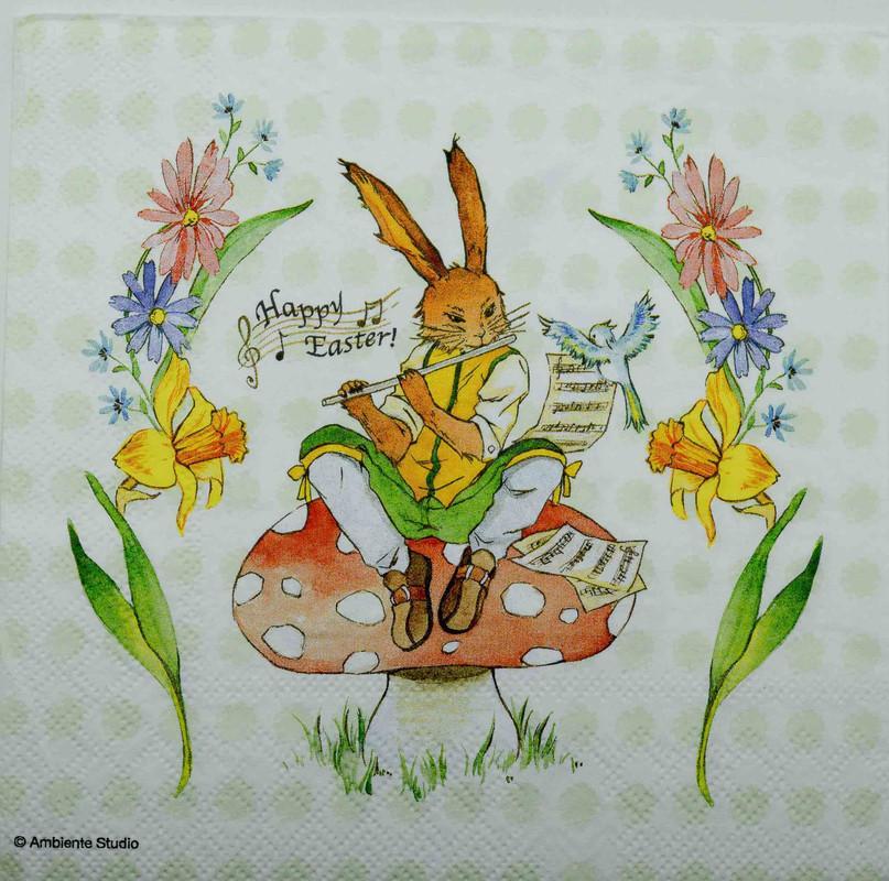 Decoupage napkin/tissue - Bunny with Flute - 1 Pc