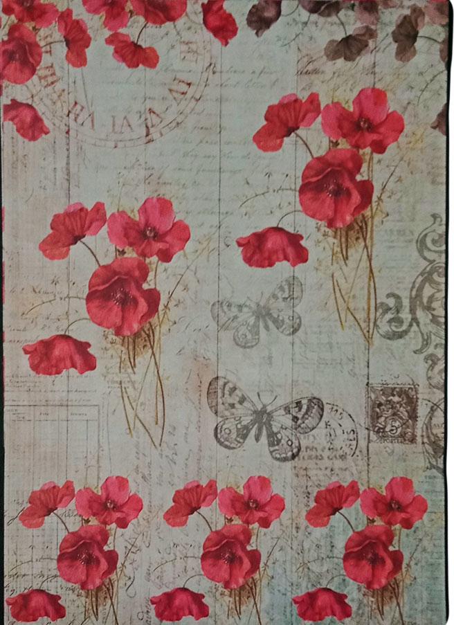 Decoupage Paper Red flowers with butterfly - Size A4 - 2 sheets