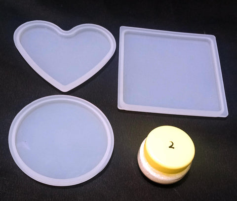 Silicone mold resin coaster with holographic white glitter - 1 set