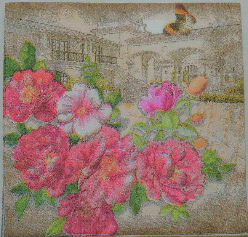 Decoupage Napkin/ tissues flowers in old Building - 1 Pc