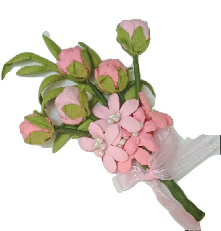 Handmade Flowers - Pink rose buds with daisy flowers - 1 Set